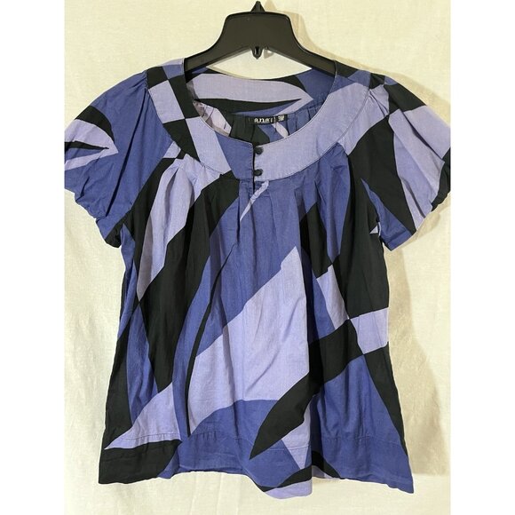 a.n.a Tops - A.n.a Women's Short Sleeve petite Large Black & Purple Print Blouse